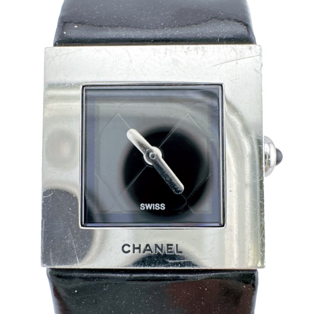 CHANEL Matelassé Stainless Steel Quartz Watch, Black Dial, Square Shape, Wome...